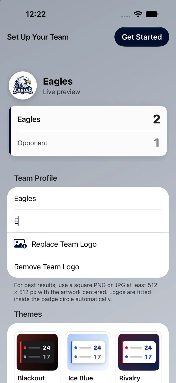 Team profile for the Eagles with an uploaded team logo